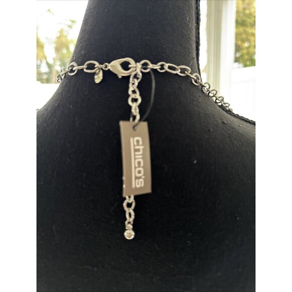 Chicos Blue Green Faux Glass SIlver Tone 18" Long Statement Necklace NEW - Picture 7 of 16